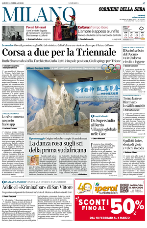 Prima pagina Corriere della Sera (Milano) di oggi - Quotidiano regionale