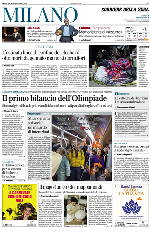 Prima pagina Corriere della Sera (Milano) di oggi - Quotidiano regionale