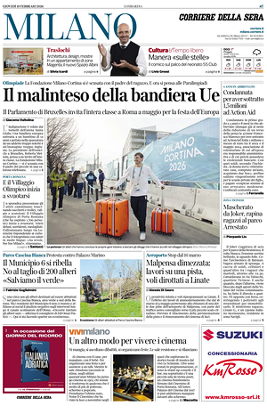 Prima pagina Corriere della Sera (Milano) di oggi - Quotidiano regionale