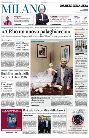 Prima pagina Corriere della Sera (Milano) di oggi - Quotidiano regionale