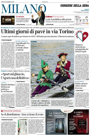 Prima pagina Corriere della Sera (Milano) di oggi - Quotidiano regionale
