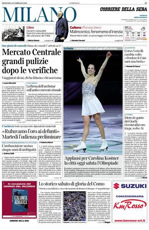 Prima pagina Corriere della Sera (Milano) di oggi - Quotidiano regionale
