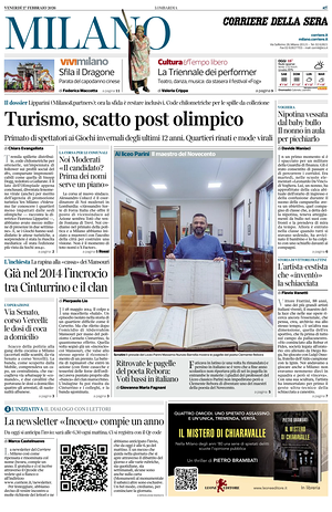 Prima pagina Corriere della Sera (Milano) di oggi - Quotidiano regionale