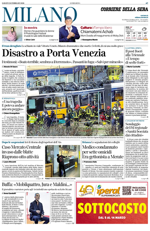 Prima pagina Corriere della Sera (Milano) di oggi - Quotidiano regionale