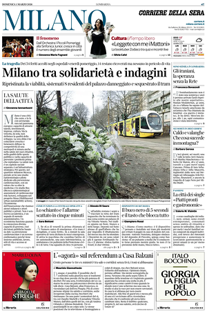 Prima pagina Corriere della Sera (Milano) di oggi - Quotidiano regionale