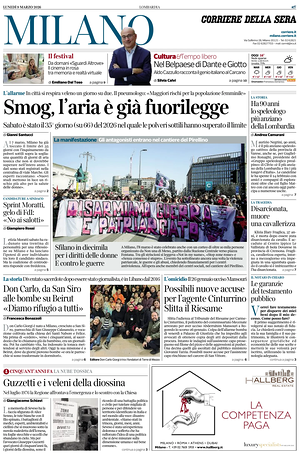Prima pagina Corriere della Sera (Milano) di oggi - Quotidiano regionale
