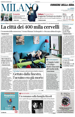Prima pagina Corriere della Sera (Milano) di oggi - Quotidiano regionale