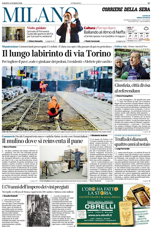 Prima pagina Corriere della Sera (Milano) di oggi - Quotidiano regionale