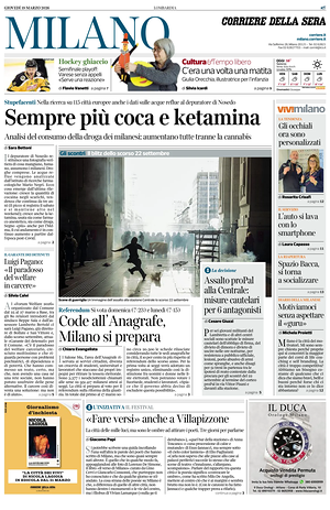 Prima pagina Corriere della Sera (Milano) di oggi - Quotidiano regionale