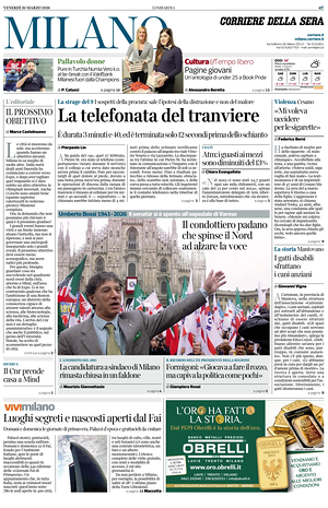 Prima pagina Corriere della Sera (Milano) di oggi - Quotidiano regionale