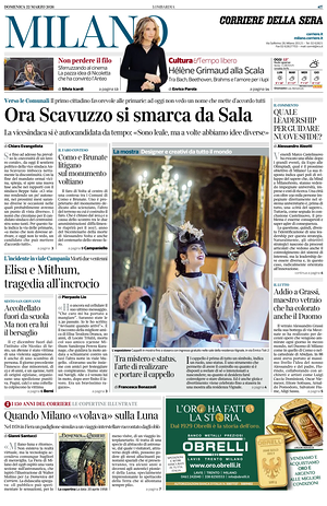 Prima pagina Corriere della Sera (Milano) di oggi - Quotidiano regionale