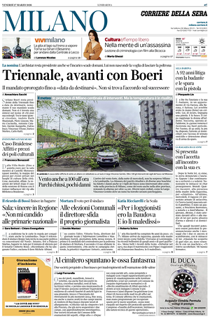 Prima pagina Corriere della Sera (Milano) di oggi - Quotidiano regionale