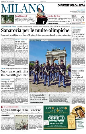 Prima pagina Corriere della Sera (Milano) di oggi - Quotidiano regionale