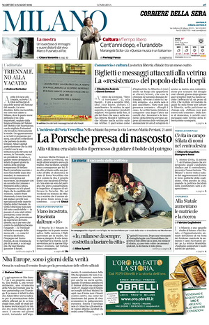 Prima pagina Corriere della Sera (Milano) di oggi - Quotidiano regionale