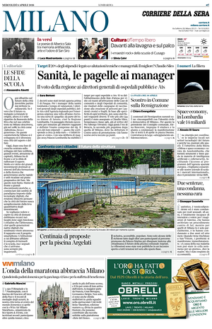 Prima pagina Corriere della Sera (Milano) di oggi - Quotidiano regionale
