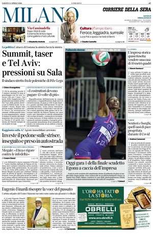 Prima pagina Corriere della Sera (Milano) di oggi - Quotidiano regionale