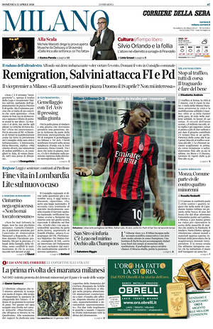 Prima pagina Corriere della Sera (Milano) di oggi - Quotidiano regionale