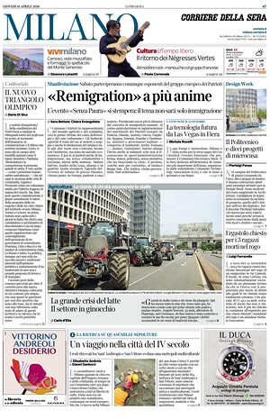 Prima pagina Corriere della Sera (Milano) di oggi - Quotidiano regionale