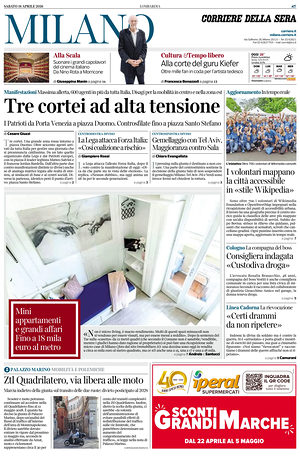 Prima pagina Corriere della Sera (Milano) di oggi - Quotidiano regionale