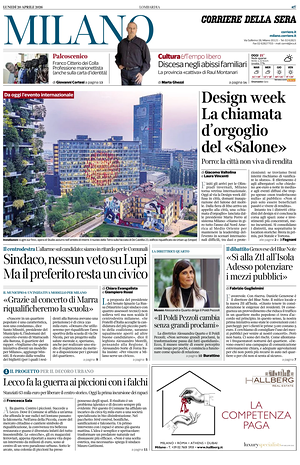 Prima pagina Corriere della Sera (Milano) di oggi - Quotidiano regionale