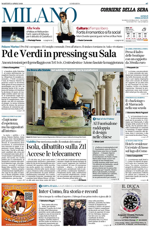 Prima pagina Corriere della Sera (Milano) di oggi - Quotidiano regionale