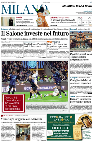 Prima pagina Corriere della Sera (Milano) di oggi - Quotidiano regionale