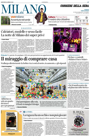 Prima pagina Corriere della Sera (Milano) di oggi - Quotidiano regionale