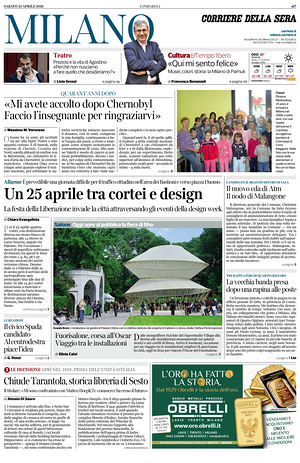 Prima pagina Corriere della Sera (Milano) di oggi - Quotidiano regionale