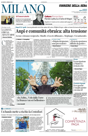 Prima pagina Corriere della Sera (Milano) di oggi - Quotidiano regionale