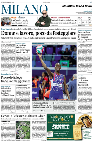 Prima pagina Corriere della Sera (Milano) di oggi - Quotidiano regionale