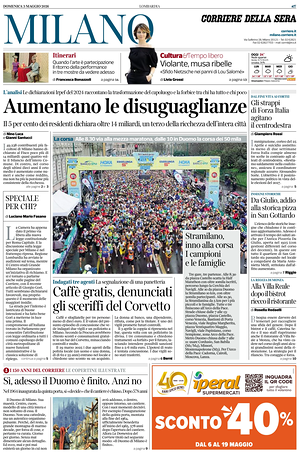 Prima pagina Corriere della Sera (Milano) di oggi - Quotidiano regionale