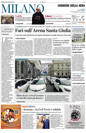 Prima pagina Corriere della Sera (Milano) di oggi - Quotidiano regionale