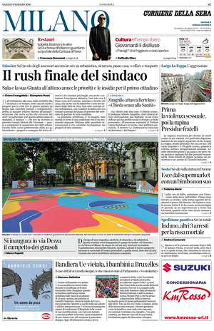 Prima pagina Corriere della Sera (Milano) di oggi - Quotidiano regionale