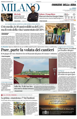 Prima pagina Corriere della Sera (Milano) di oggi - Quotidiano regionale
