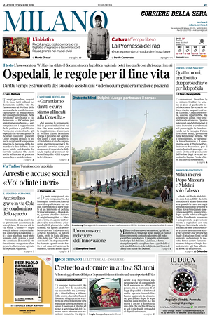 Prima pagina Corriere della Sera (Milano) di oggi - Quotidiano regionale