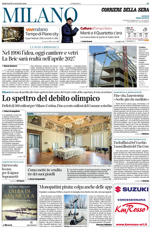 Prima pagina Corriere della Sera (Milano) di oggi - Quotidiano regionale