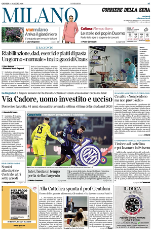 Prima pagina Corriere della Sera (Milano) di oggi - Quotidiano regionale