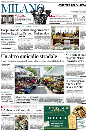 Prima pagina Corriere della Sera (Milano) di oggi - Quotidiano regionale