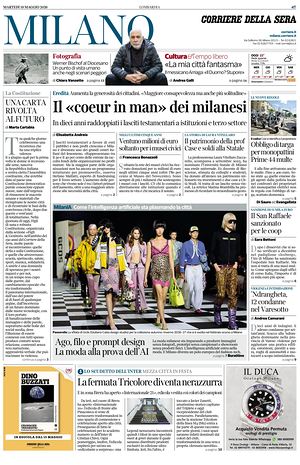 Prima pagina Corriere della Sera (Milano) di oggi - Quotidiano regionale