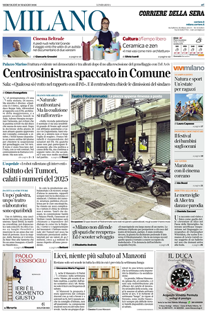 Prima pagina Corriere della Sera (Milano) di oggi - Quotidiano regionale
