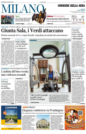 Prima pagina Corriere della Sera (Milano) di oggi - Quotidiano regionale