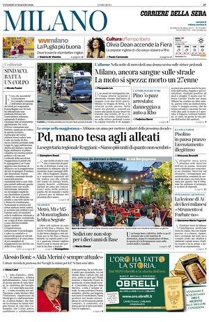 Prima pagina Corriere della Sera (Milano) di oggi - Quotidiano regionale