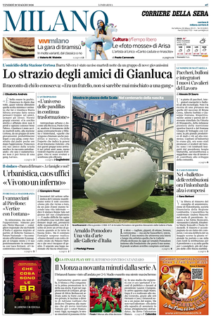 Prima pagina Corriere della Sera (Milano) di oggi - Quotidiano regionale