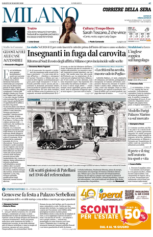 Prima pagina Corriere della Sera (Milano) di oggi - Quotidiano regionale