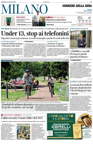 Prima pagina Corriere della Sera (Milano) di oggi - Quotidiano regionale