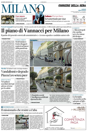 Prima pagina Corriere della Sera (Milano) di oggi - Quotidiano regionale