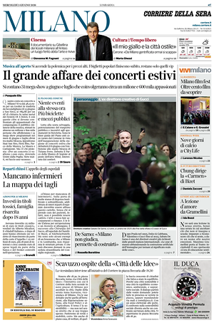 Prima pagina Corriere della Sera (Milano) di oggi - Quotidiano regionale