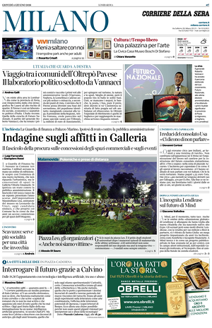 Prima pagina Corriere della Sera (Milano) di oggi - Quotidiano regionale