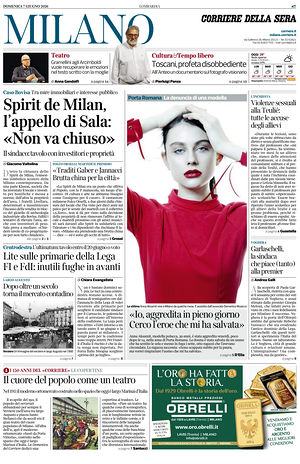 Prima pagina Corriere della Sera (Milano) di oggi - Quotidiano regionale