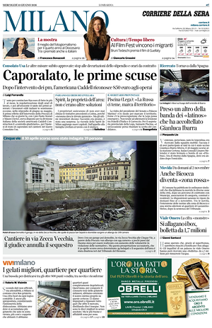 Prima pagina Corriere della Sera (Milano) di oggi - Quotidiano regionale
